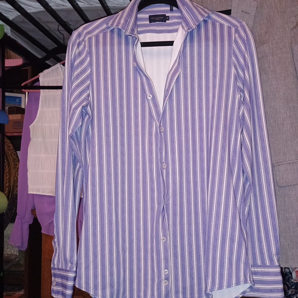 Paul & Shark Men's Striped Dress Shirt in Blue and White